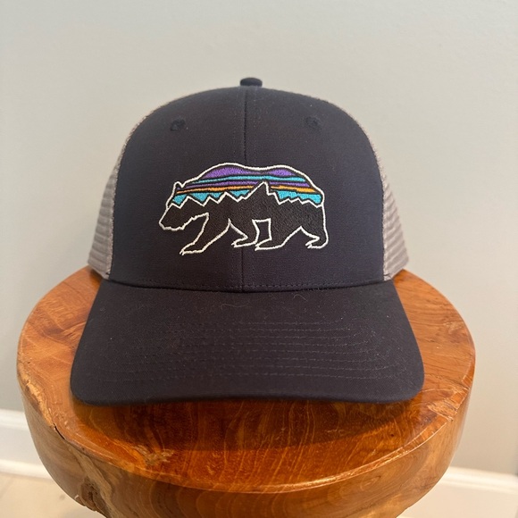 Patagonia Accessories - Patagonia Navy and Gray Trucker Hat with Bear Design